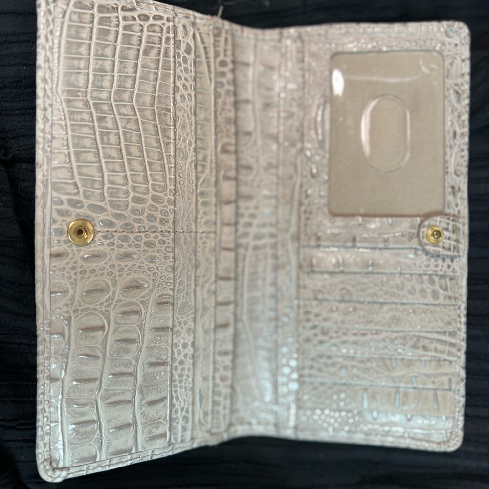 Brahmin Cream Crocodile-Embossed Wallet with Gold Accents